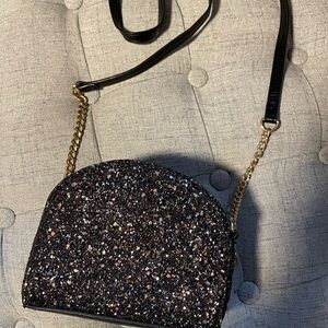 a new day Black Glitter Crossbody Bag with Gold Chain